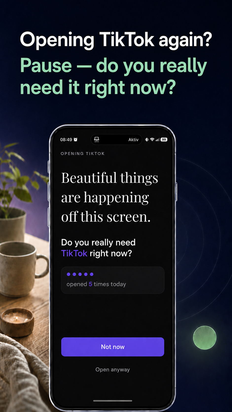 LoopCut pause screen before opening TikTok